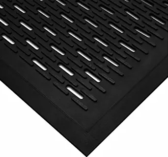 Wearwell Natural Rubber 224 UpFront Scraper Grease Resistant Mat, Slotted, for Outdoor Entrances, 3' Width x 5' Length x 5/16" Thickness, Black