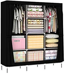 OUMYJIA 69 inches Non-Woven Fabric Organizer Portable Clothes Closet Wardrobe Storage, 51L x 17.5W x 69H inches, Black