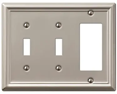 Double Toggle and GFCI Decora Rocker Wall Switch Plate Outlet Cover - Brushed Nickel