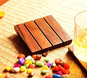 Hashcart Natural Sheesham Wood Natural Coaster Set for Drinks | Beer cans | Coffee Mugs (Set of 2)- Kitchen Décor