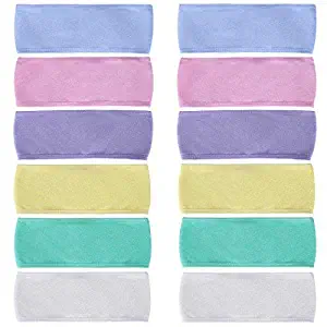 12 Count Color Terry Cloth Spa Headband Single Closure Stretch Towel Washable Makeup Facial Hair Band Wrap Headbands for Yoga Sport Shower