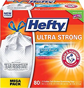 Hefty Ultra Strong Tall Kitchen Trash Bags - Clean Burst, 13 Gallon, 80 Count