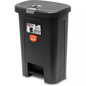 HEFTY 10G Wide Step On Textured with Silver Lid Lock Trash Can, Black