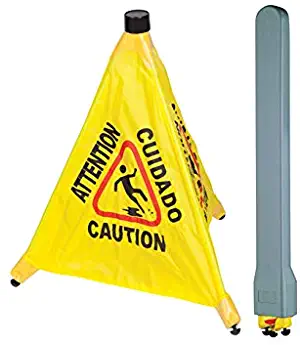 Tiger Chef Commercial 19 1/2 inch Pop-Up Safety Cone with Storage Tube Multi-Lingual Caution Imprint and Wet Floor Symbol, Yellow (6)