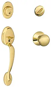 Schlage Plymouth Single Cylinder Handleset and Plymouth Knob, Bright Brass (F60 V PLY 505 605) - F60 V PLY 505 PLY