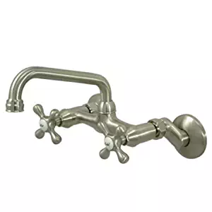 Kingston Brass KS213SN Wall Mount Kitchen Faucet with Cross Handles, 7", Satin Nickel