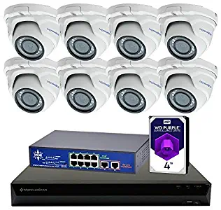 MorphXStar 8CH 4K NVR Network IP Security Camera System - 8 x HD 1944P 5MP 2.8 mm; Wide Viewing Angle: 100° Lens 100ft IR PoE IP Eyeball Camera + 4TB Hard Drive + 8 Ports PoE Switch