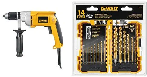 DEWALT DW246 7.8 Amp 1/2-Inch Drill with Keyless Chuck with DEWALT DW1354 14-Piece Titanium Drill Bit Set