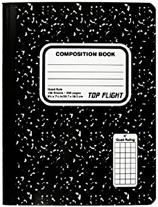 Top Flight Sewn Marble Composition Book, Black/White, Quad Rule, 4 Squares per Inch, 9.75 x 7.5 Inches, 100 Sheets (41320)