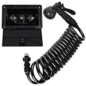Dura Faucet RV Exterior Quick Connect Sprayer with 7 Settings, 15-Foot Coiled Hose, and Exterior Spray Box Kit (Black) - New 2019 Model