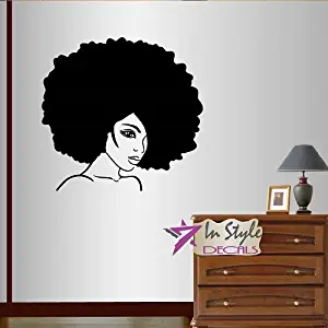 In-Style Decals Wall Vinyl Decal Home Decor Art Sticker Beautiful Woman Girl with Afro Hair Beauty Hair Salon Shop Fashion Room Removable Stylish Mural Unique Design 494
