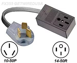 10-50P MALE 3-PIN PLUG to 14-50R 4-PIN FEMALE RECEPTACLE STOVE RANGE OVEN POWER CORD ADAPTER 250V NEMA FX355