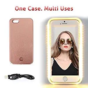 Walnut LED Lightning Selfie Phone Case, Fab for Selfies/Applying Make-Up/Flashlight/Videos/Facetime, Protects Phone & includes Charger For iPhone 6 Plus/6S Plus-Rose Gold