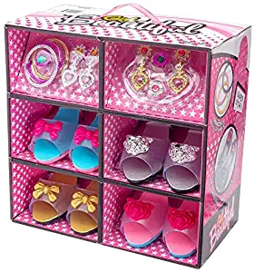 Shoes and Jewelry Boutique - Little Girl Princess Play Gift Set with 4 Pairs of Shoes, Collection of Earrings, Bracelets Rings - Great for Dress Up &