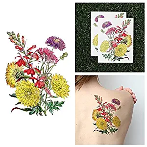 Tattify Flower Bouquet Temporary Tattoo - Garden Variety (Set of 2) - Other Styles Available - Fashionable Temporary Tattoos - Long Lasting and Waterproof