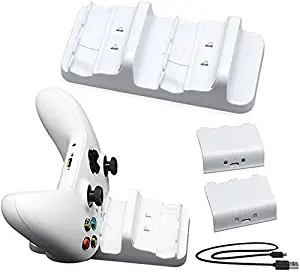 Joso Xbox One Controller Charger with 2 x 300mAh Rechargeable Battery Packs Dock Station Charging Base for Xbox One, Xbox One S, Xbox One X, Xbox One Elite - White