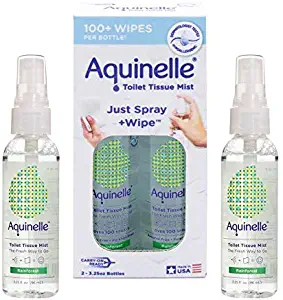 Aquinelle Toilet Tissue Mist Gift Set, Eco-Friendly & Non-Clogging Alternative to Flushable Wipes Simply Spray On Any Folded Toilet Paper (2 Pack Rain Forest 3.25 oz)