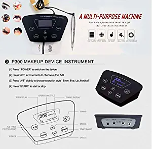 Permanent Makeup Machine - BIOMASER P200 Permanent Makeup Tattoo Machines Device Kit Include Digital Power Supply Permanent Makeup Tattoo Pen and 2 Connect Cable with 10pcs tattoo needles