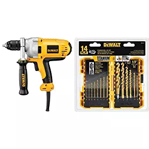 DEWALT DWD215G 1/2-Inch 10-AMP Mid Handle Grip Drill with DEWALT DW1354 14-Piece Titanium Drill Bit Set