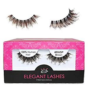 Elegant Lashes #RWSP Brown (Pro Dozen Pack - 12 Pairs) | Wispy False Eyelashes (Premium 100% Natural Human Hair Wispies)