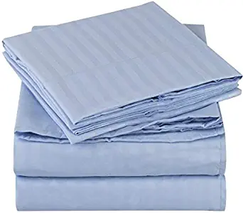 Mellanni Striped Bed Sheet Set - Brushed Microfiber 1800 Bedding - Wrinkle, Fade, Stain Resistant - 4 Piece (Full, Light Blue)