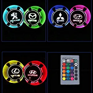 MENG XI Car Logo LED Cup Holder Mats Intelligent Remote Control Changing Color Mats LED Car Cup Holder Coaster 16 Colors Car Interior Atmosphere Light USB Charging Luminous Mat for Toyota (2 Pieces)