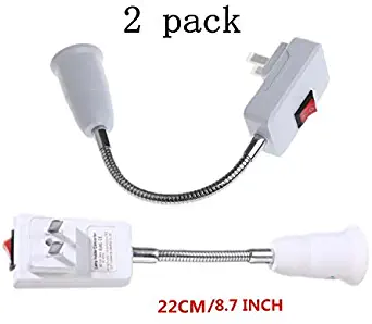 （2-Pack）E27/E26 Socket Adapter with On/Off Switch Light Lamp Bulb All Direction Extension Adapter Extenders for Home Light Fixtures Socket Converter Bulbs Plug