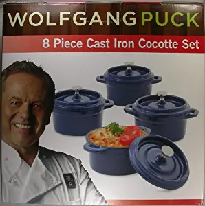 Wolfgangpuck 8 Piece Cast Iron Cocotte Set, Blue Porclain Enamel