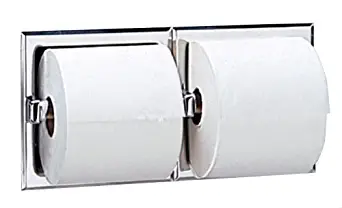 Bobrick 697 304 Stainless Steel Recessed Dual Roll Toilet Tissue Dispenser with Mounting Clamp, Bright Finish, 12-5/16