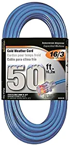 Rocky Mountain Goods Cold Weather Extension Cord with lighted plug - Heavy duty water resistant outdoor extension cord - Flexible down to -58° - Power indicator light - Flame retardant (50 feet)