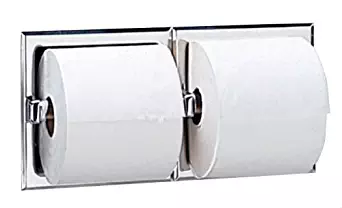 Bobrick 6977 Stainless Steel Recessed Dual Roll Toilet Tissue Dispenser, Satin Finish, 12-5/16" Width x 6-1/8" Height
