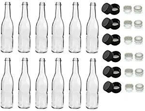 Clear Glass Woozy Sauce Bottles 12 Ounce (Case of 12 With Lid & Dripper Inserts)