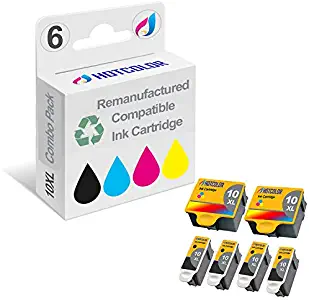 HOTCOLOR Compatible Ink Cartridge Replacements for Kodak #10XL Black Kodak #10 10XL Color (2 Color 4 Black) Work for Kodak 5100 5300 5500 3250 5250 ESP3 ESP5 ESP7 ESP9 Printer